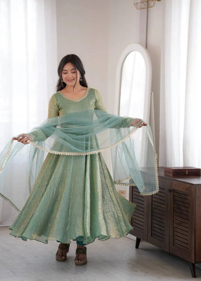 Premium Fully Stitched Gown with Dupatta - 7m Flair Festive Wear