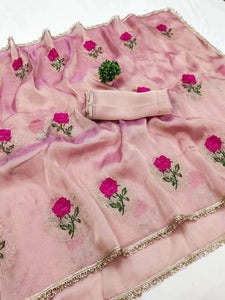 Premium Gabana Silk Saree with Elegant Floral Embroidery for Festive Wear