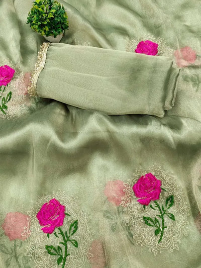 Premium Gabana Silk Saree with Elegant Floral Embroidery for Festive Wear