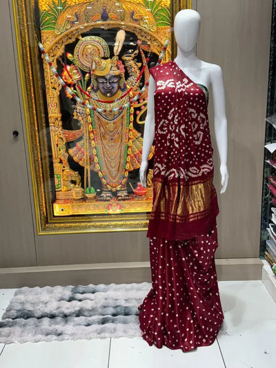 Premium Gaji Silk Bandhani Saree - Original Hand Bandhej Design