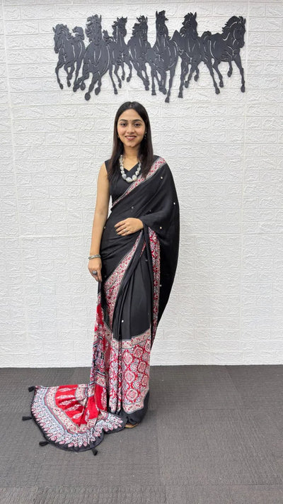Premium Gajji Silk Saree with Real Mirror Work - Elegant Festive Wear