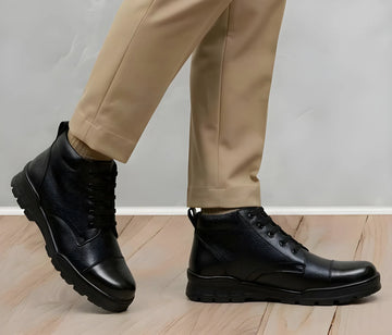 Premium Genuine Leather Police Safety Boots - Steel Toe Anti-Slip for Men