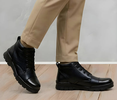 Premium Genuine Leather Police Safety Boots - Steel Toe Anti-Slip for Men