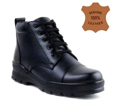Premium Genuine Leather Police Safety Boots - Steel Toe Anti-Slip for Men