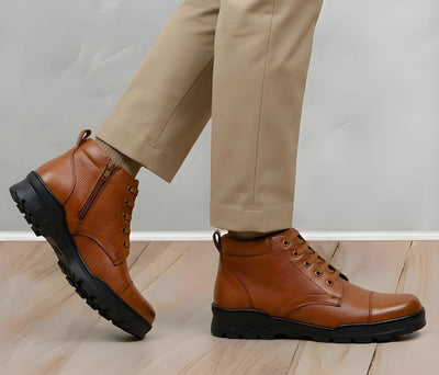Premium Genuine Leather Police Safety Boots - Steel Toe Protection for Men