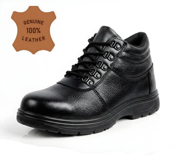 Premium Genuine Leather Police Safety Shoes - Steel Toe & Anti-Slip for Men