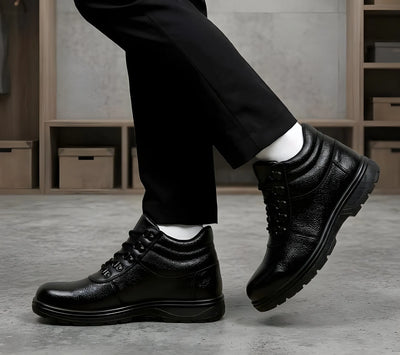 Premium Genuine Leather Police Safety Shoes - Steel Toe & Anti-Slip for Men