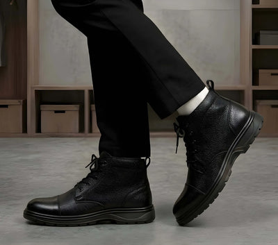 Premium Genuine Leather Police Safety Shoes - Steel Toe Tactical Work for Men