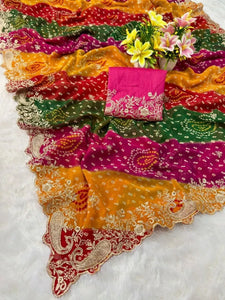 Premium Georgette Bandhej Saree - Festive Wear for Women