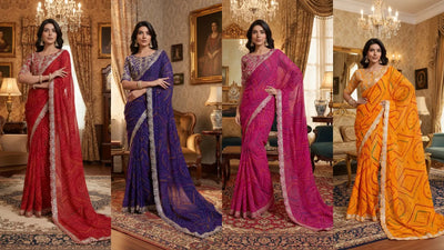 Premium Georgette Bandhej Saree - Heavy Embroidery for Wedding Wear