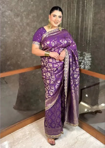 Premium Georgette Bridal Saree - Scallop Kanchi Border for Women