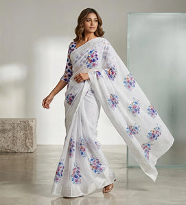 Premium Georgette Chiffon Floral Saree with Elegant Weaving Border for Festive Wear