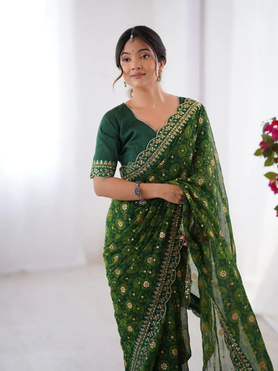Premium Georgette Chiffon Saree for Women - Elegant Floral Print with Sequin Embroidery & Foil Work