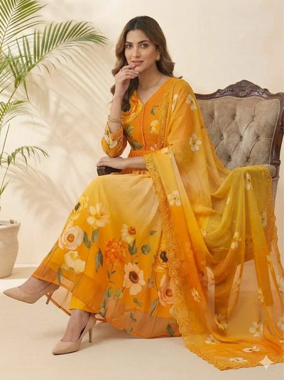 Premium Georgette Gown Set - Handwork Floral Anarkali for Festive Prep