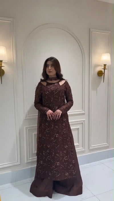 Premium Georgette Kurti Pant Set - Elegant Sequins Embroidery for Festive Wear