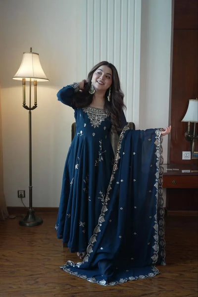 Premium Georgette Kurti Pant Set - Heavy Sequence Embroidery Festive Wear