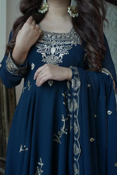 Premium Georgette Kurti Pant Set - Heavy Sequence Embroidery Festive Wear