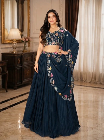 Premium Georgette Lehenga Choli - Heavy Floral Embroidery Festive Wear for Women