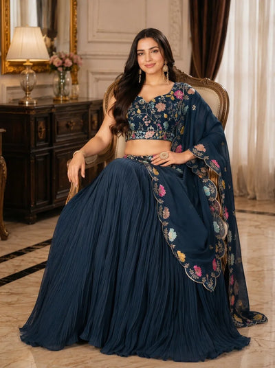 Premium Georgette Lehenga Choli - Heavy Floral Embroidery Festive Wear for Women