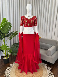 Premium Georgette Lehenga Choli Set - Heavy Sequins Embroidery for Wedding & Festive Wear