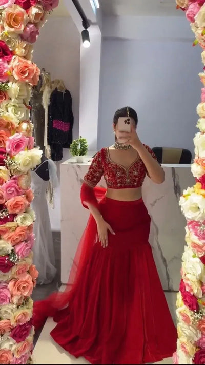 Premium Georgette Lehenga Choli Set - Heavy Sequins Embroidery for Wedding & Festive Wear
