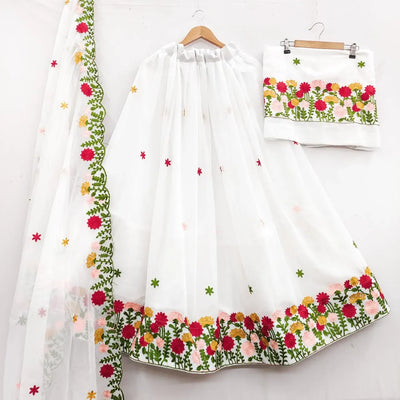 Premium Georgette Lehenga Choli Set with Elegant Floral Embroidery for Women's Festive Wear