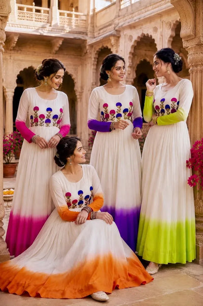 Premium Georgette Ombre Gown - Embroidered Festive Wear for Women