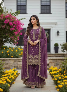 Premium Georgette Plazzo Set - Heavy Embroidery for Festive Wear