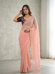 Premium Georgette Saree - Elegant Polka Embroidery for Festive Prep