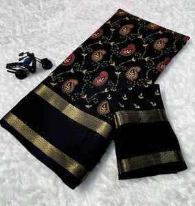 Elegant Jet Black Premium Georgette Saree with Matching Blouse Piece for Office and Daily Wear