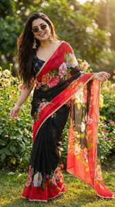 Premium Georgette Saree - Vibrant Digital Print with Pearl Lace Border for Festive Wear