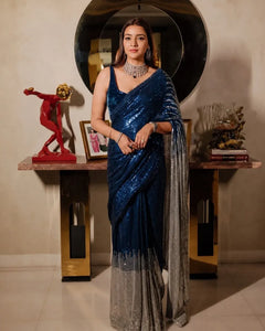 Premium Georgette Sequence Saree - Elegant Ombre Shimmer Party Wear for Women