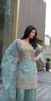 Premium Georgette Sharara Suit Set - Heavy Embroidery Festive Wear