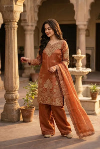 Premium GMY Silk Kurti Set - Heavy Embroidery Party Wear Salwar Suit for Women