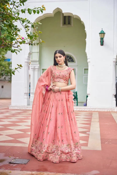 Premium Gold Crush Lehenga - Grand Flair with Sequin Embroidery for Weddings & Festive Wear