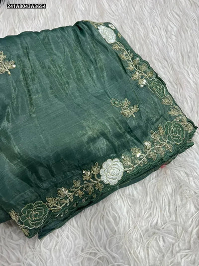 Premium Gold Crush Saree - Embroidered C Pallu for Party Wear