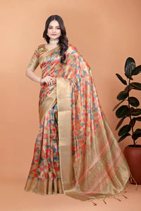 Premium Golden Soft Silk Saree with Geometric Weave - Elegant Festive Wear for Women