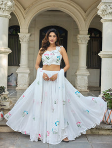 Premium Hand-Painted Georgette Lehenga Choli - Elegant Floral Print Festive Wear for Women