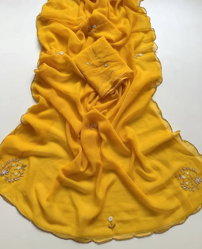 Premium Handcrafted Chiffon Saree - Lightweight Khatli Handwork Festive Wear for Women
