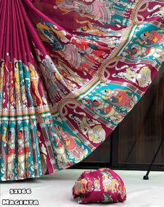 Premium Handloom Tussar Silk Kalamkari Saree - Traditional Festive Wear