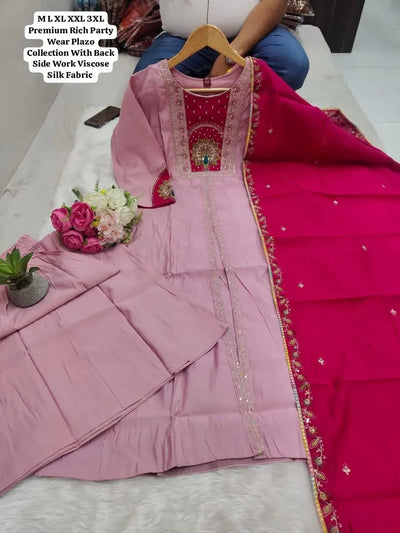 Premium Handwork Anarkali Kurti Plazo Set - Viscose Silk Party Wear for Women