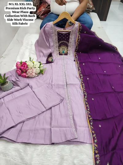 Premium Handwork Anarkali Kurti Plazo Set - Viscose Silk Party Wear for Women