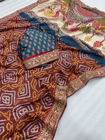 Premium Heavy Chinon Silk Saree - Designer Bandhej Print Festive Wear for Women