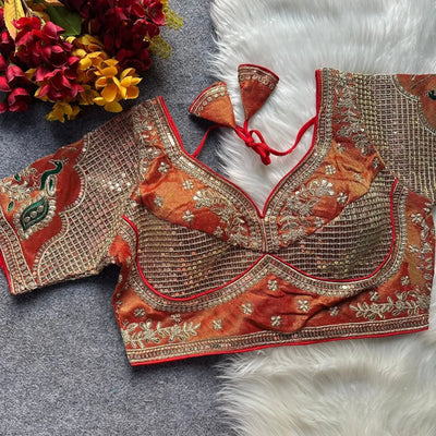 Premium Heavy Embroidery Work Blouse - Plus Size Cosmoss Silk Bridal Wear