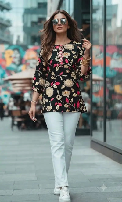 Premium Heavy Rayon Kurti - Elegant Foil Print for Festive Wear