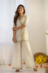 Exclusive Ivory Sunshine Moss Wrap Kurta Set with Delicate Lace Detailing