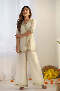 Premium Ivory Wrap Kurta Set with Lace Detailing for Women