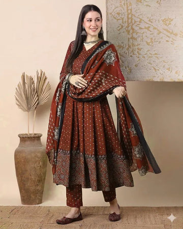Premium Jaipuri Cotton Gown Set - Elegant Festive Wear for Women