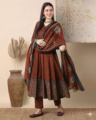 Premium Jaipuri Cotton Gown Set - Elegant Festive Wear for Women