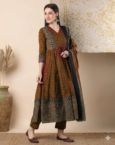 Premium Jaipuri Cotton Gown Set - Elegant Festive Wear for Women